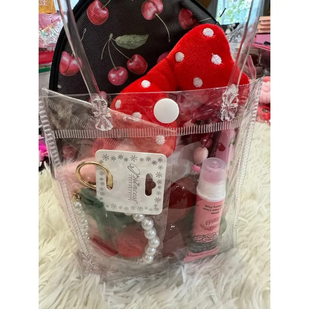 Cherry lovers 10 items bundle makeup pouch headband hair claw lip gloss lip balm